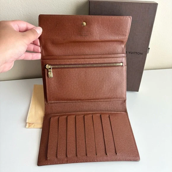 Louis Vuitton Monogram Trifold Wallet Brown Leather Snap Authentic - Picture 7 of 16